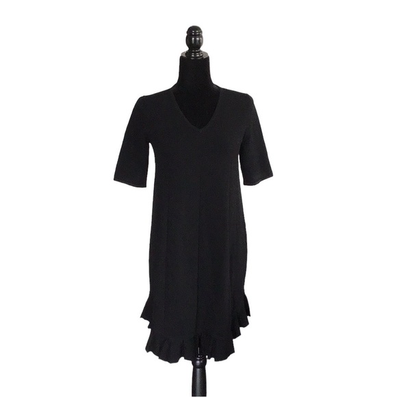 Karen Millen Dresses & Skirts - Karen Millen Black V-neck Short Sleeve Ruffled Hem Mini Dress, size M